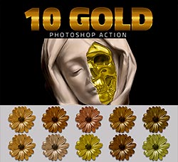 极品PS动作－黄金色调(10色/含高清视频教程)：10 Gold Effect Photoshop Action